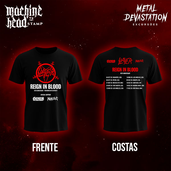 Camiseta Slayer Reign In Blood Tour 2026 Vermelha