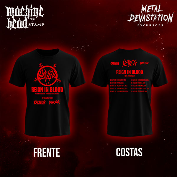 Camiseta Slayer Reign In Blood Tour 2026 Vermelha